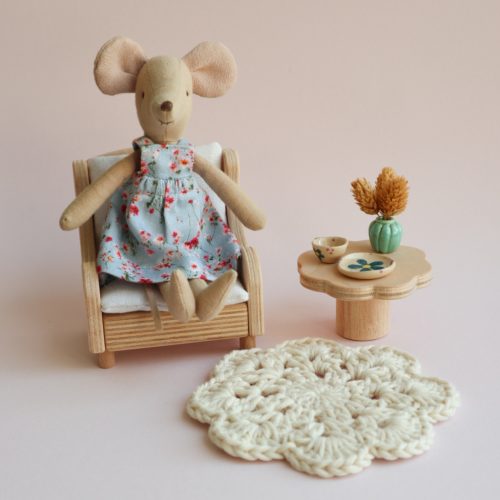 Dress for dolls - blue with pink flowers